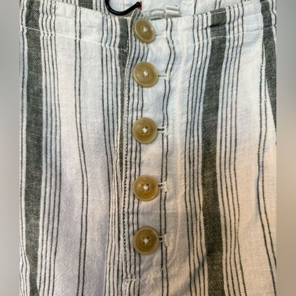 Anthropologie Beachgoer Linen Striped Shorts Green High Rise Pockets Size 14 - Picture 3 of 7